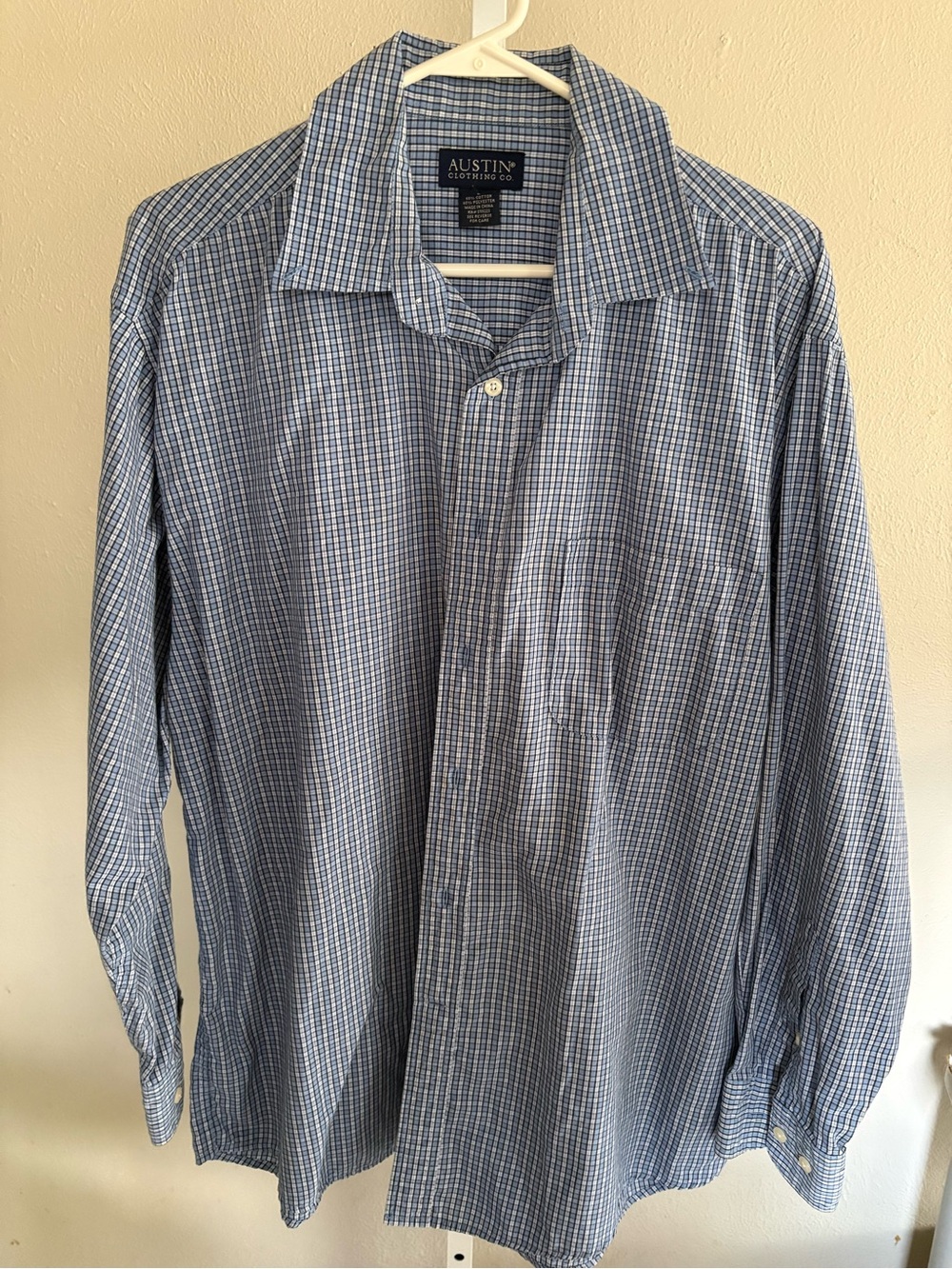 Austin Clothing Co. Light Blue & White Checked Men's Dress Shirt Size Large